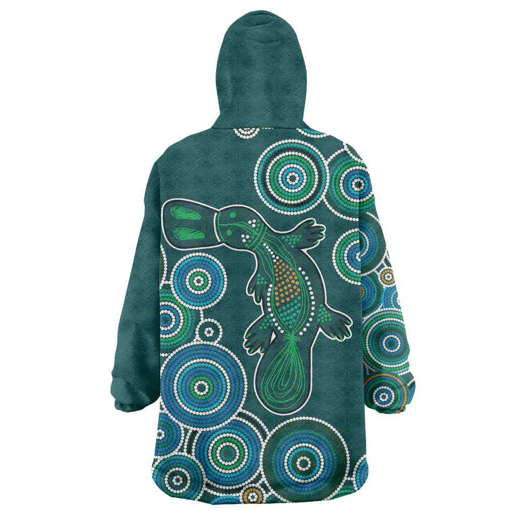 Green Platypus Aboriginal Art Wearable Blanket Hoodie - Vibe Hoodie Shop