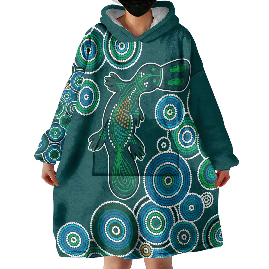 Green Platypus Aboriginal Art Wearable Blanket Hoodie - Vibe Hoodie Shop