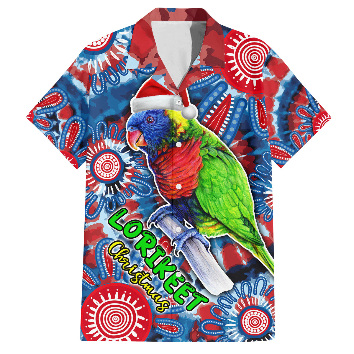 australia-lorikeet-aboriginal-rainbow-tie-dye-merry-christmas-family-matching-long-sleeve-bodycon-dress-and-hawaiian-shirt