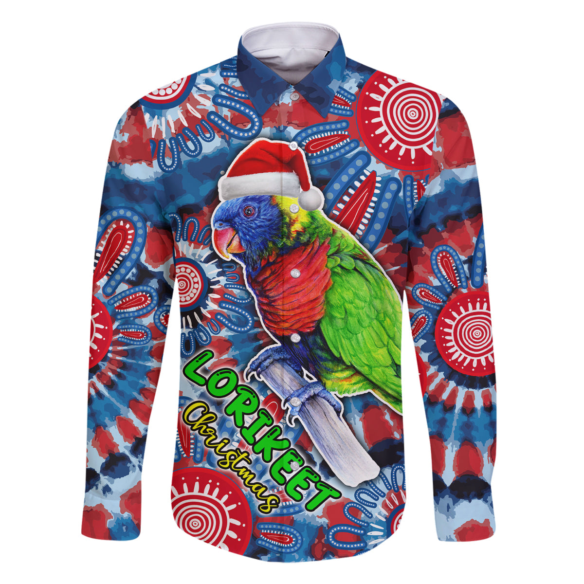 australia-lorikeet-aboriginal-rainbow-tie-dye-merry-christmas-family-matching-long-sleeve-bodycon-dress-and-hawaiian-shirt