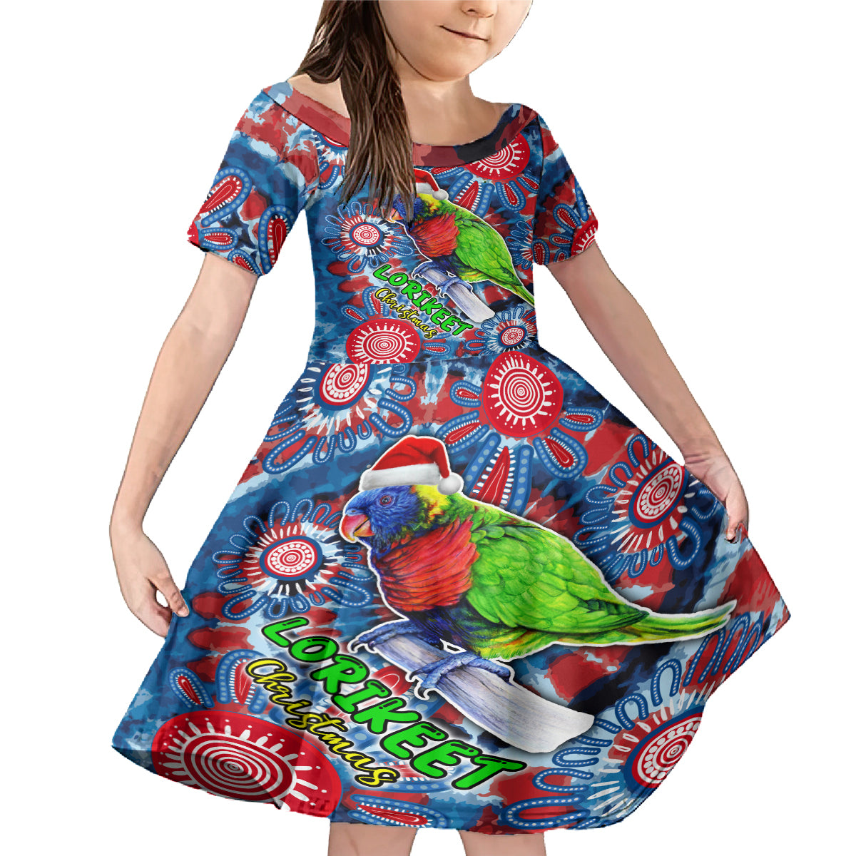 australia-lorikeet-aboriginal-rainbow-tie-dye-merry-christmas-family-matching-mermaid-dress-and-hawaiian-shirt