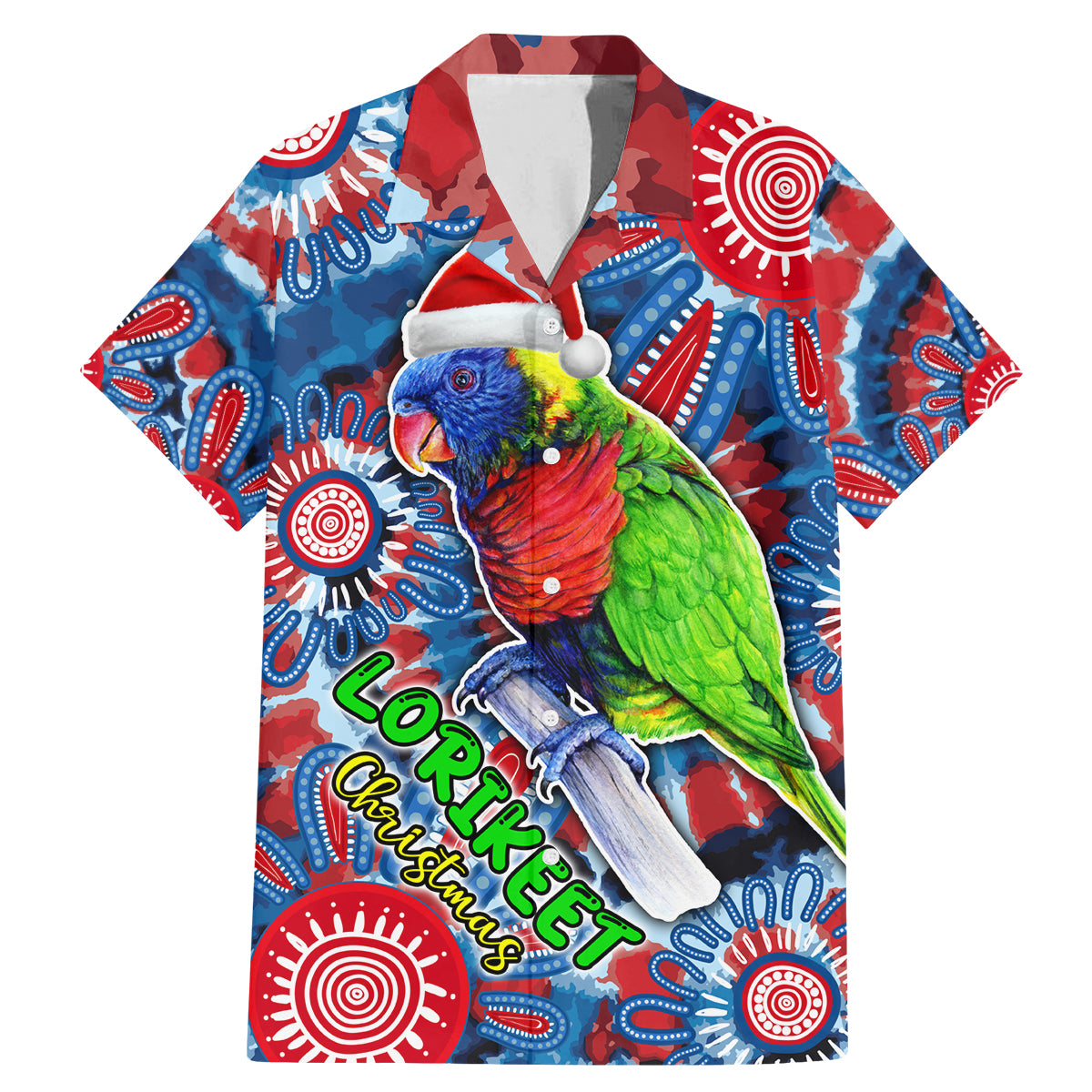 australia-lorikeet-aboriginal-rainbow-tie-dye-merry-christmas-family-matching-mermaid-dress-and-hawaiian-shirt