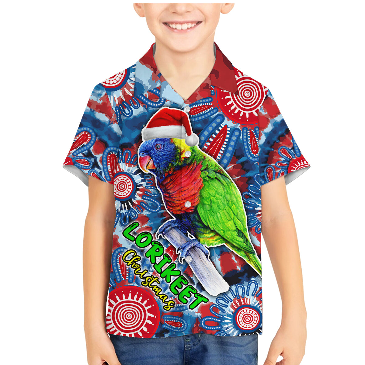 australia-lorikeet-aboriginal-rainbow-tie-dye-merry-christmas-family-matching-mermaid-dress-and-hawaiian-shirt