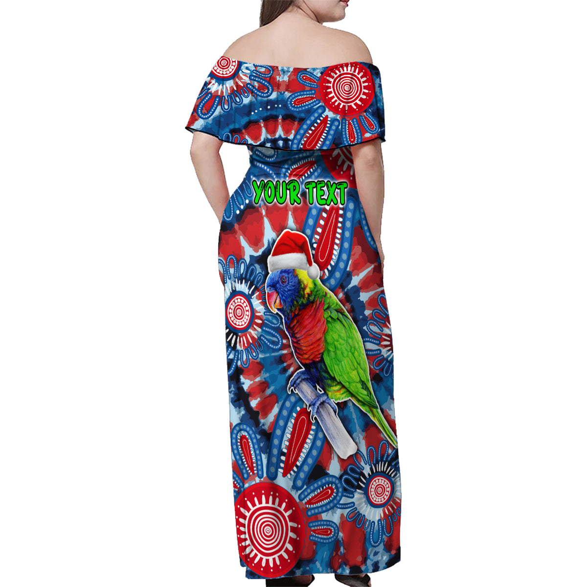 australia-lorikeet-aboriginal-rainbow-tie-dye-merry-christmas-family-matching-off-shoulder-maxi-dress-and-hawaiian-shirt