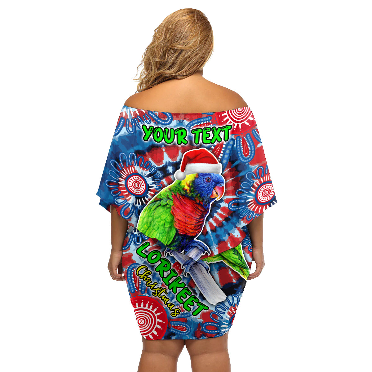 australia-lorikeet-aboriginal-rainbow-tie-dye-merry-christmas-family-matching-off-shoulder-short-dress-and-hawaiian-shirt