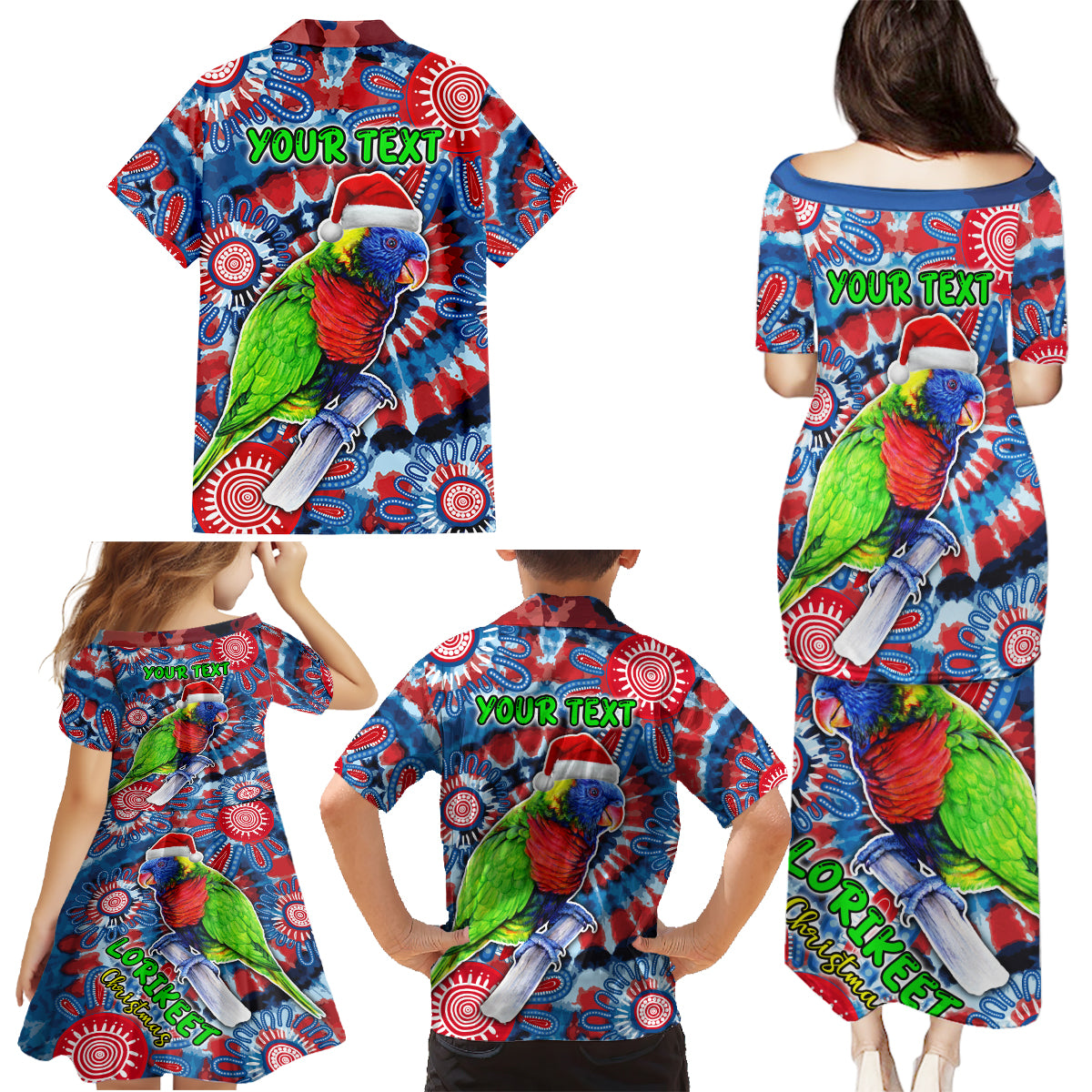 australia-lorikeet-aboriginal-rainbow-tie-dye-merry-christmas-family-matching-puletasi-dress-and-hawaiian-shirt