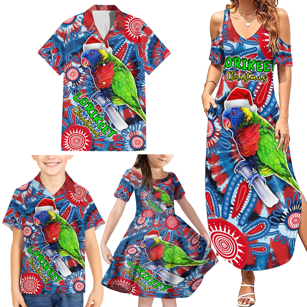 australia-lorikeet-aboriginal-rainbow-tie-dye-merry-christmas-family-matching-summer-maxi-dress-and-hawaiian-shirt