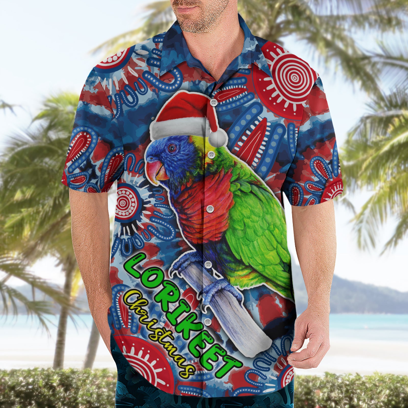 Australia Lorikeet Aboriginal Rainbow Tie Dye Merry Christmas Hawaiian Shirt - Vibe Hoodie Shop