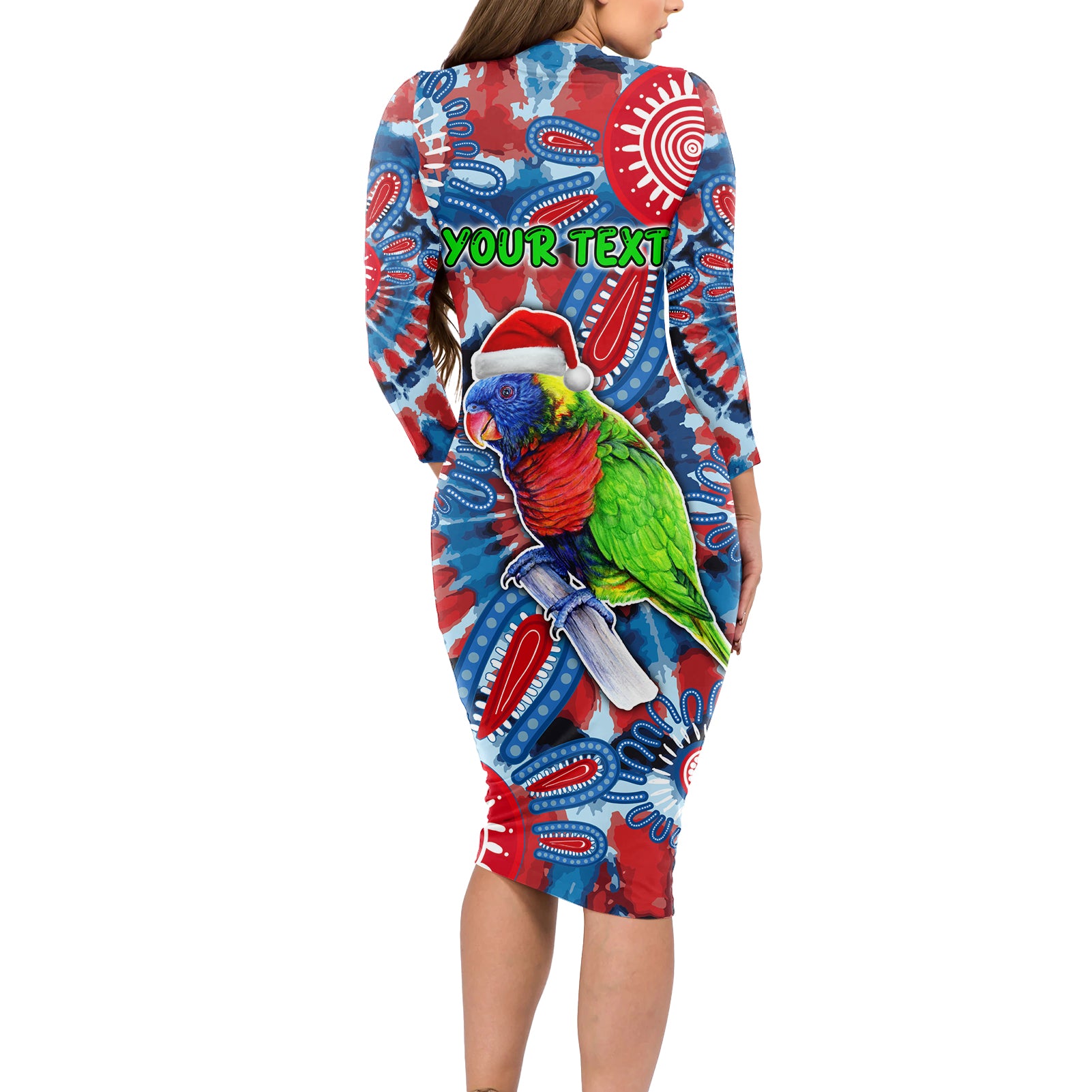 australia-lorikeet-aboriginal-rainbow-tie-dye-merry-christmas-long-sleeve-bodycon-dress