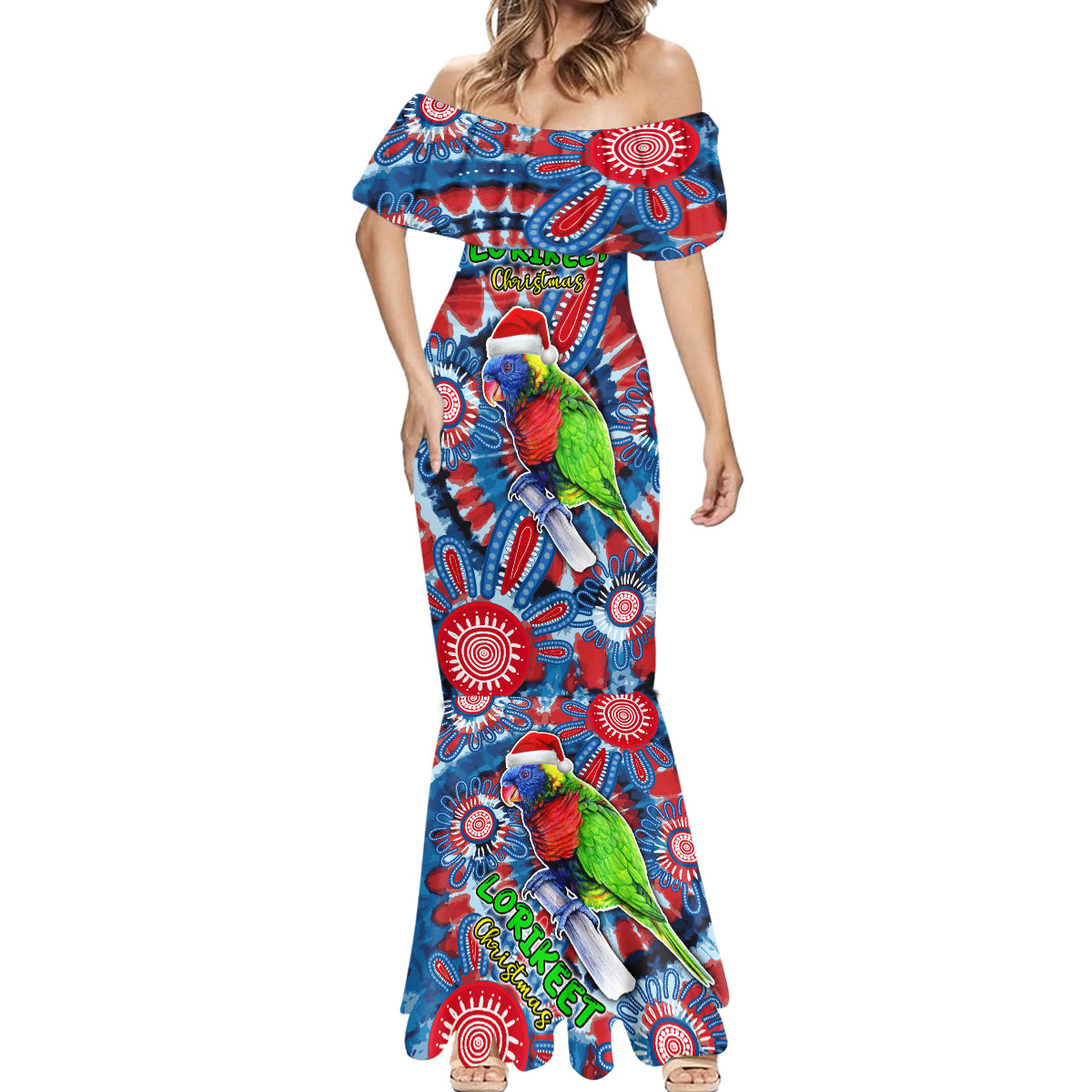 australia-lorikeet-aboriginal-rainbow-tie-dye-merry-christmas-mermaid-dress