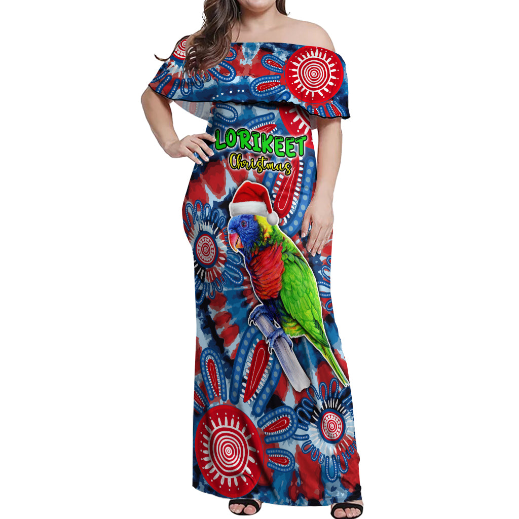 australia-lorikeet-aboriginal-rainbow-tie-dye-merry-christmas-off-shoulder-maxi-dress