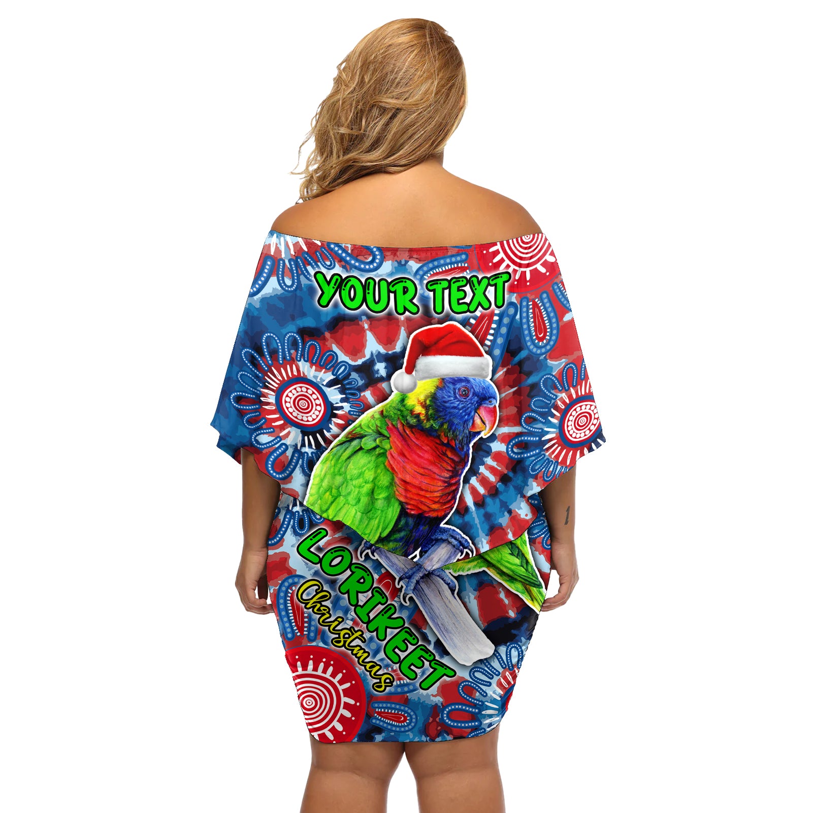 australia-lorikeet-aboriginal-rainbow-tie-dye-merry-christmas-off-shoulder-short-dress