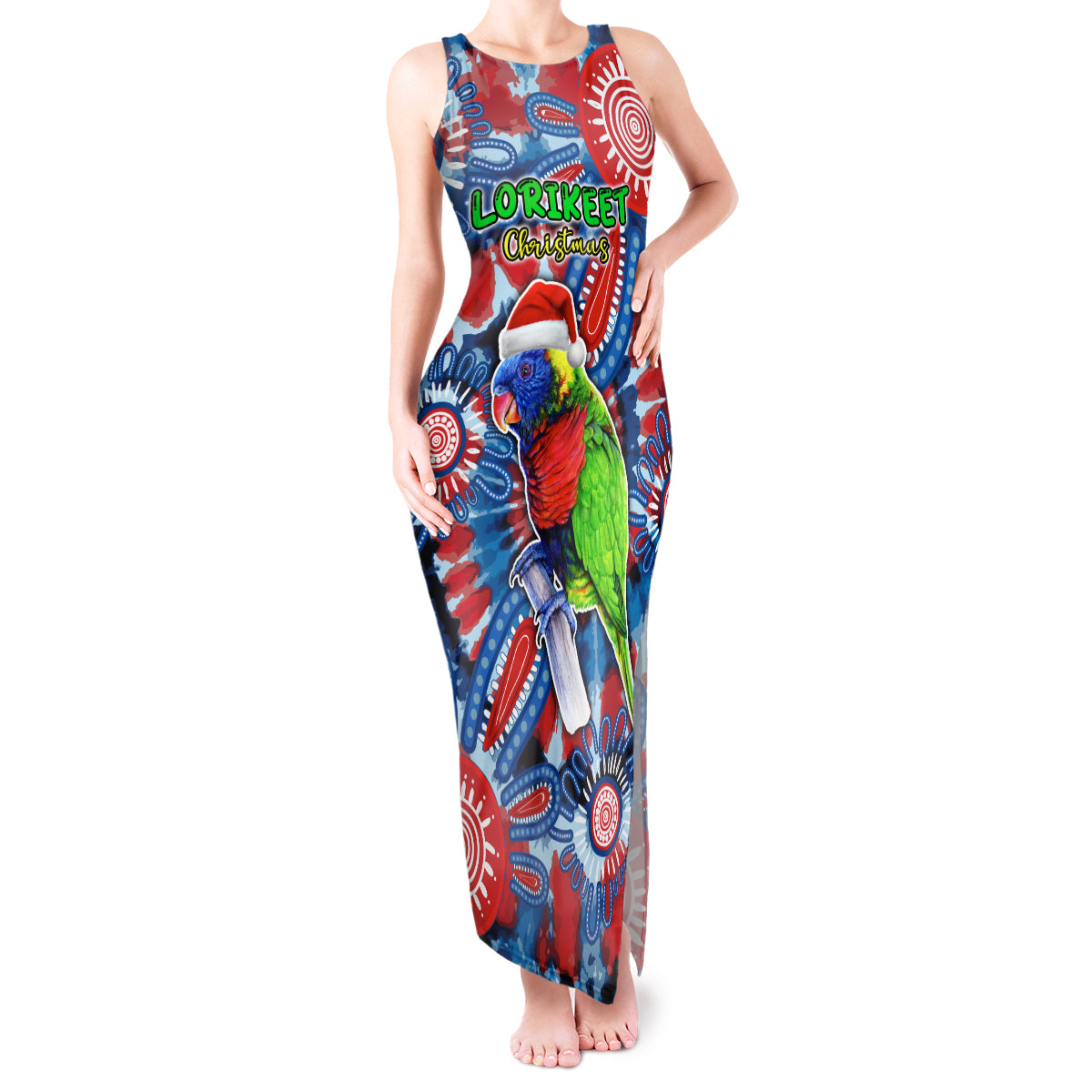 australia-lorikeet-aboriginal-rainbow-tie-dye-merry-christmas-tank-maxi-dress