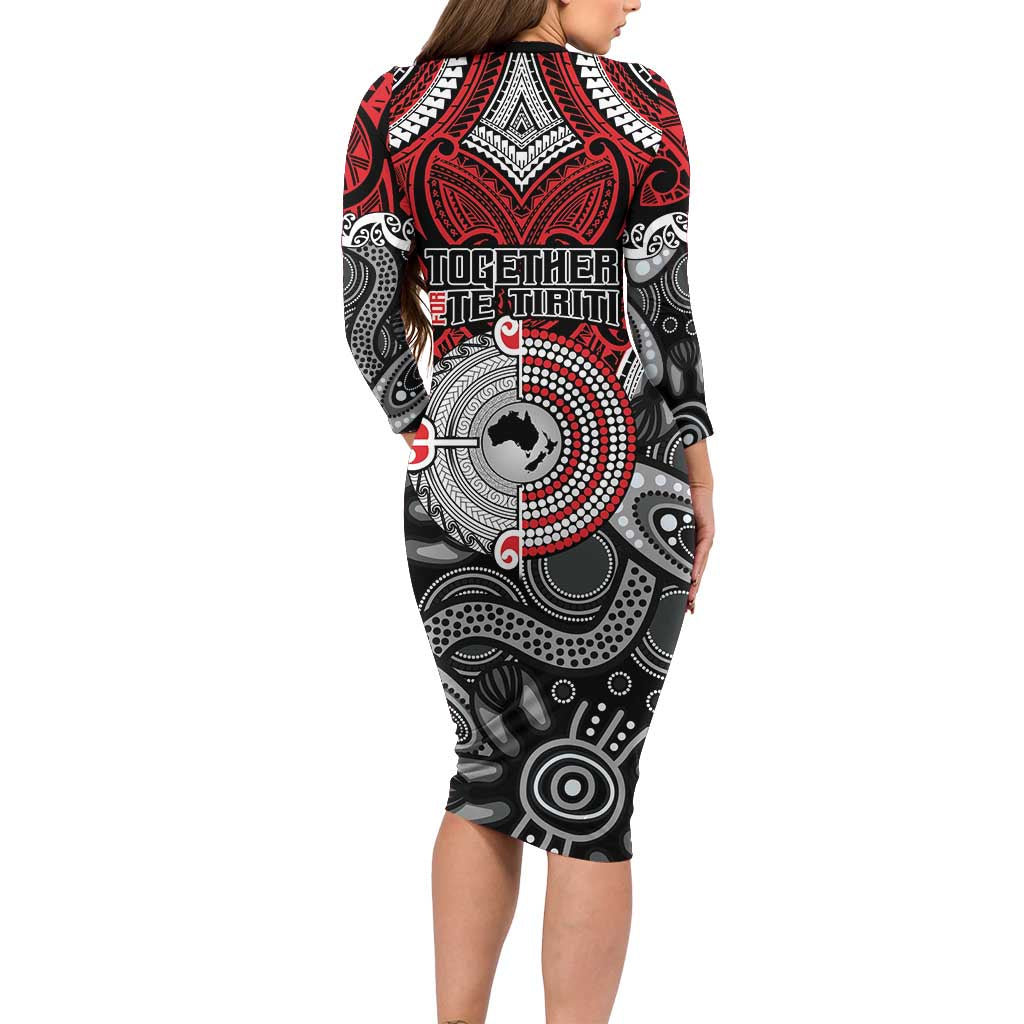 Aotearoa and Australia Family Matching Long Sleeve Bodycon Dress and Hawaiian Shirt New Zealand Honour The Treaty Ake!Ake!Ake!