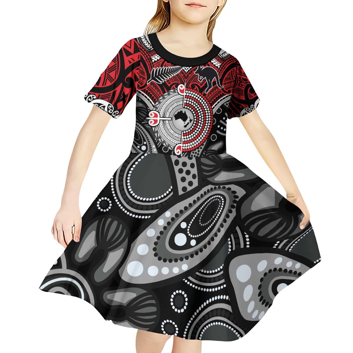 Aotearoa and Australia Kid Short Sleeve Dress New Zealand Honour The Treaty Ake!Ake!Ake! - Vibe Hoodie Shop