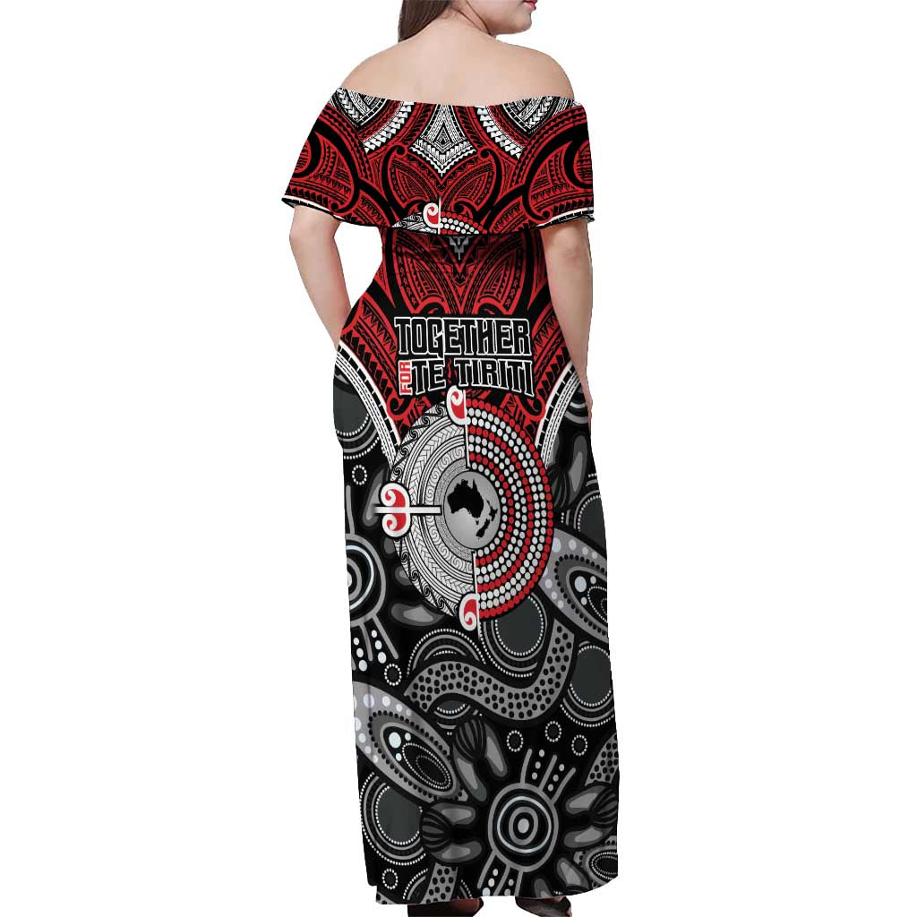 Aotearoa and Australia Off Shoulder Maxi Dress New Zealand Honour The Treaty Ake!Ake!Ake!