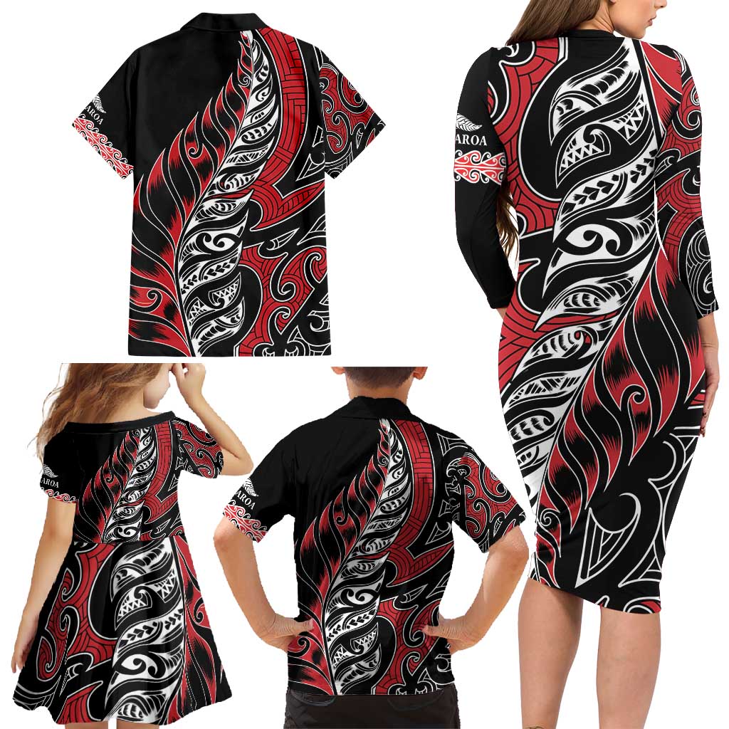 Koru Fern New Zealand Family Matching Long Sleeve Bodycon Dress and Hawaiian Shirt Maori Tribal Pattern