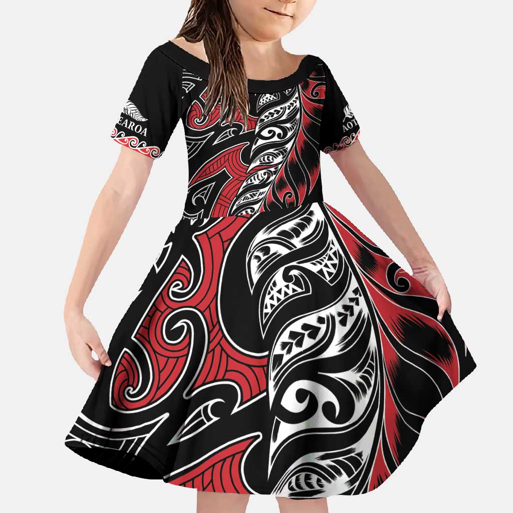 Koru Fern New Zealand Family Matching Off Shoulder Maxi Dress and Hawaiian Shirt Maori Tribal Pattern