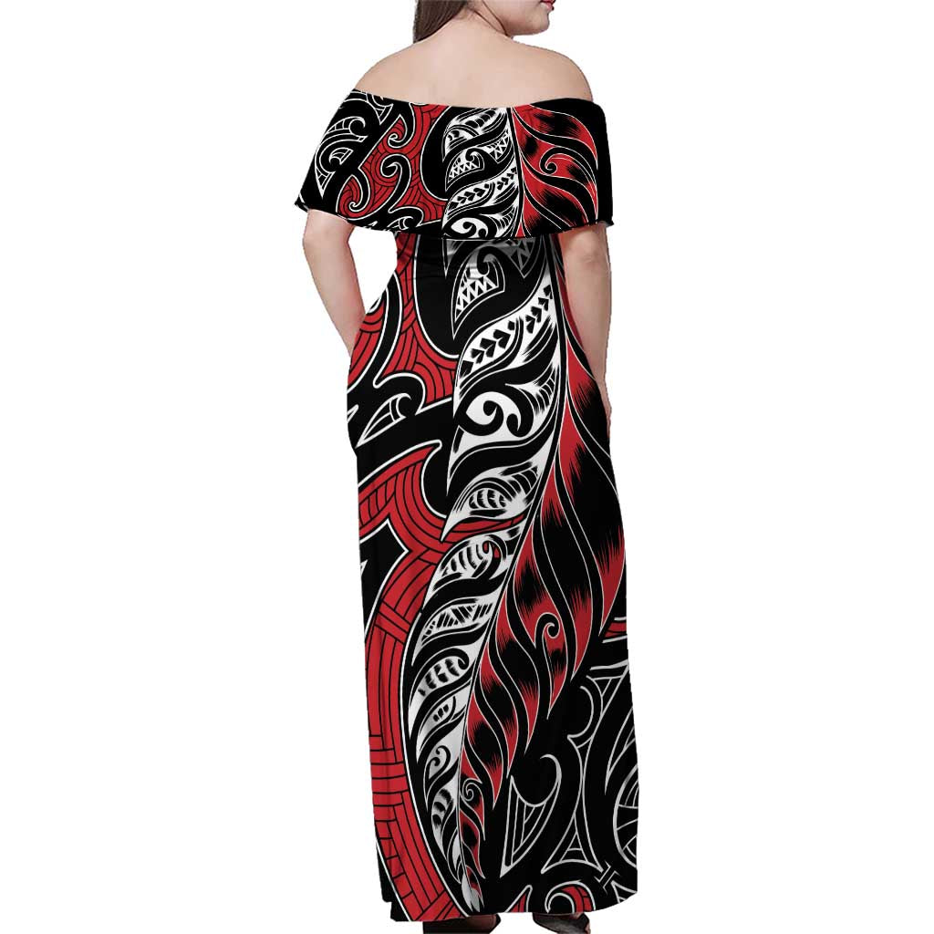 Koru Fern New Zealand Family Matching Off Shoulder Maxi Dress and Hawaiian Shirt Maori Tribal Pattern