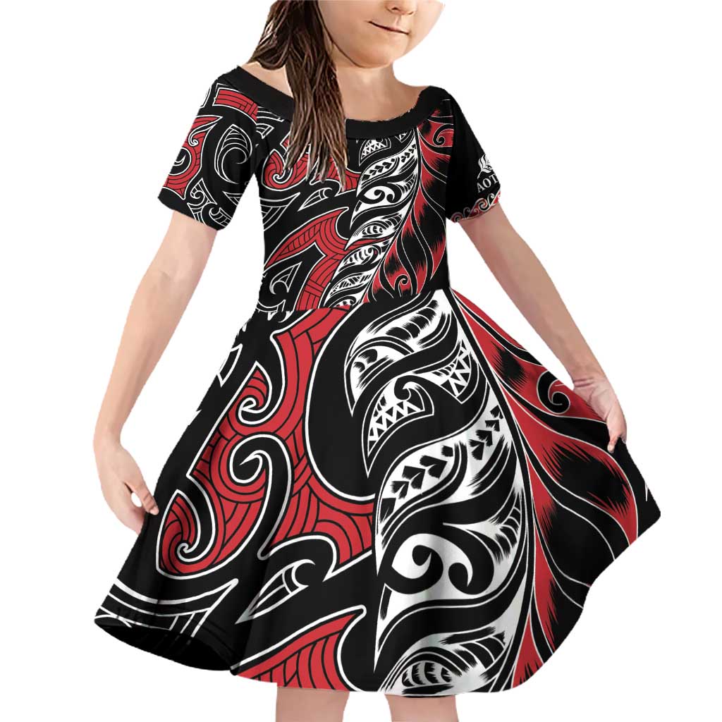 Koru Fern New Zealand Family Matching Off Shoulder Short Dress and Hawaiian Shirt Maori Tribal Pattern