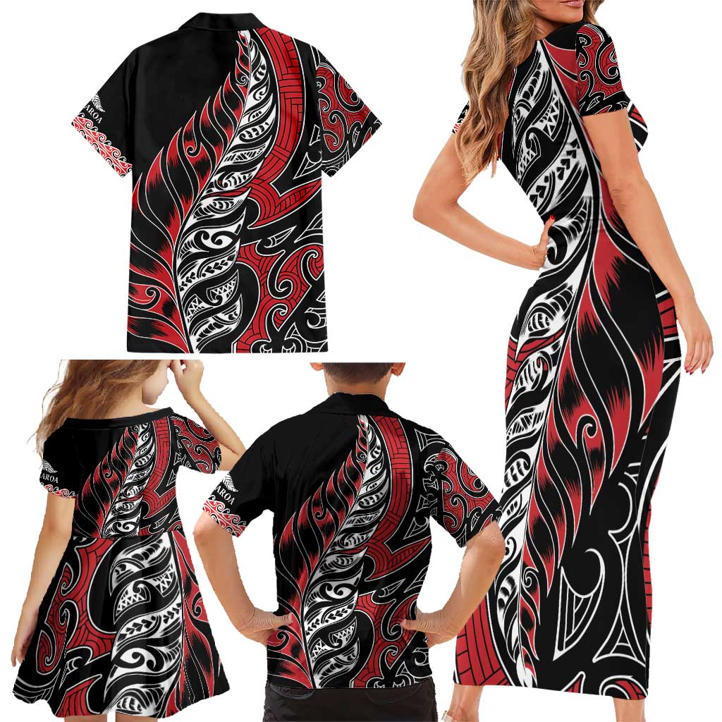 Koru Fern New Zealand Family Matching Short Sleeve Bodycon Dress and Hawaiian Shirt Maori Tribal Pattern