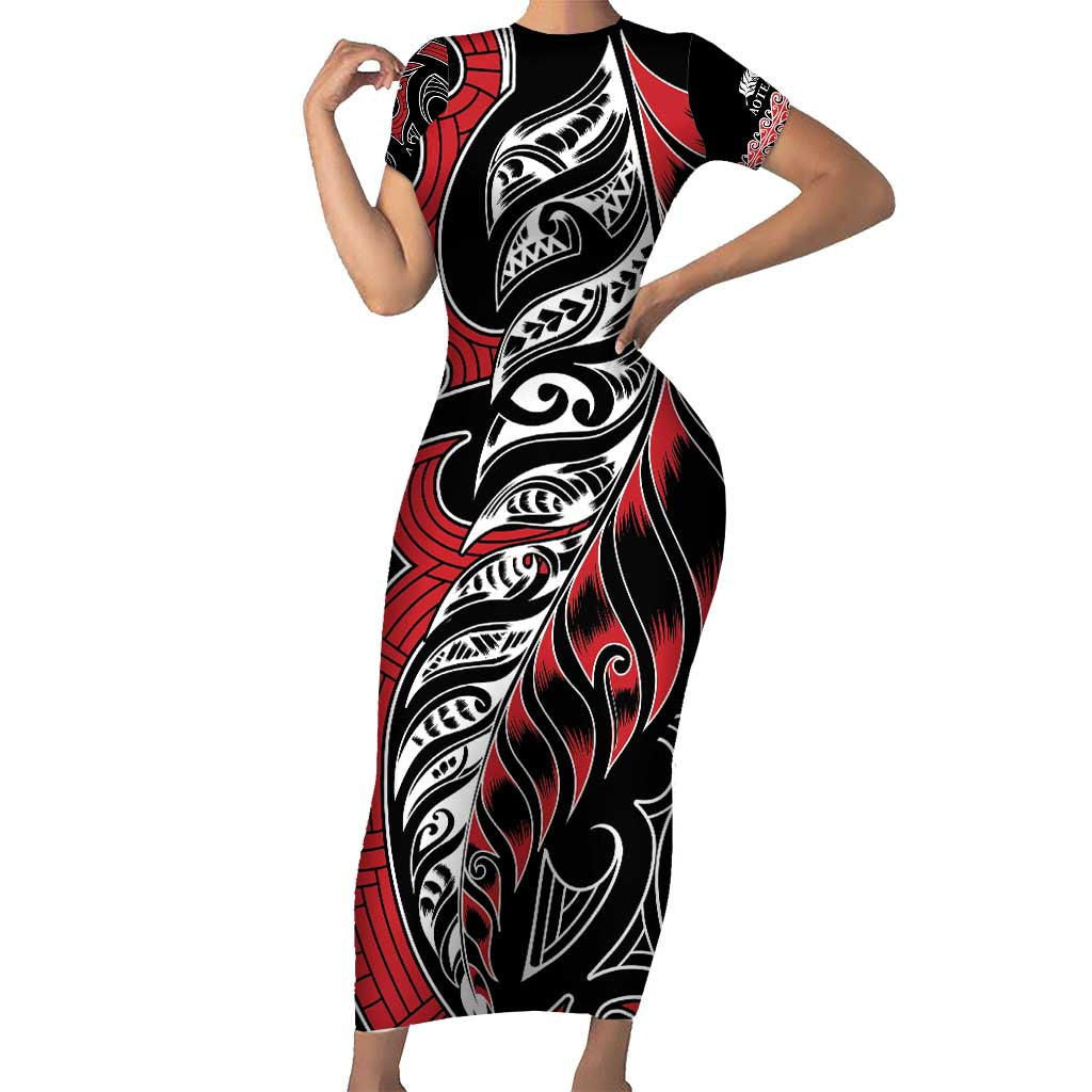 Koru Fern New Zealand Family Matching Short Sleeve Bodycon Dress and Hawaiian Shirt Maori Tribal Pattern