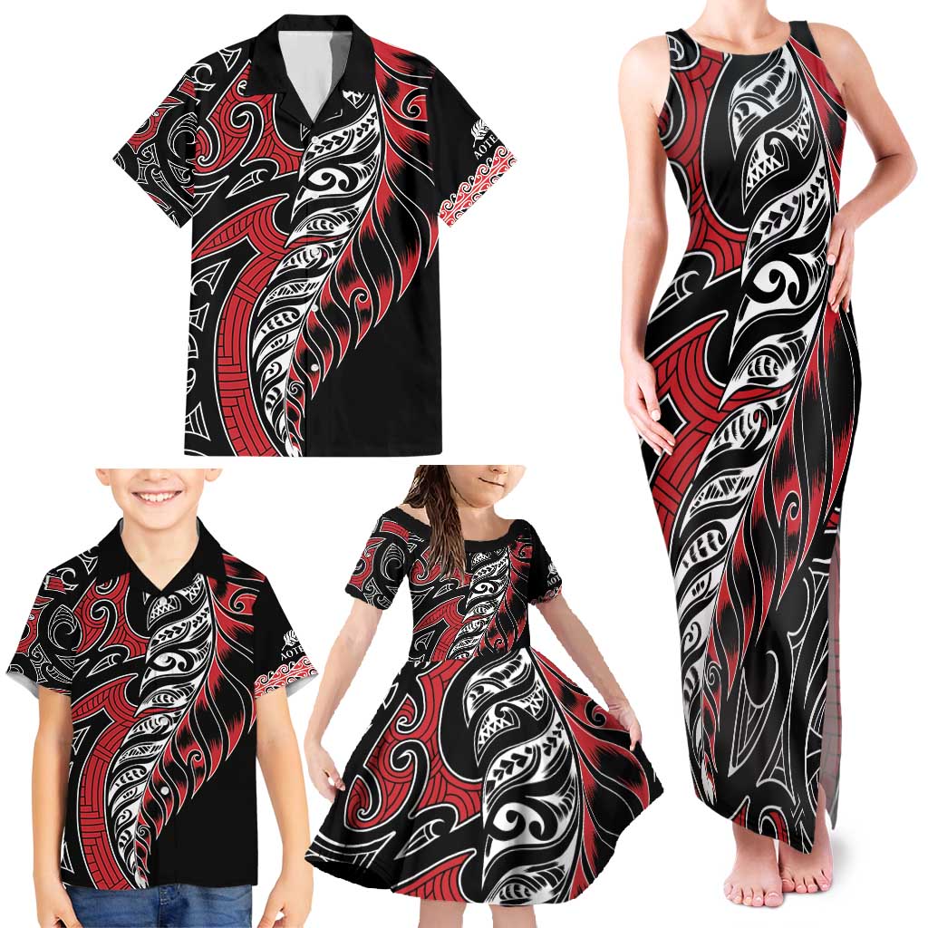 Koru Fern New Zealand Family Matching Tank Maxi Dress and Hawaiian Shirt Maori Tribal Pattern