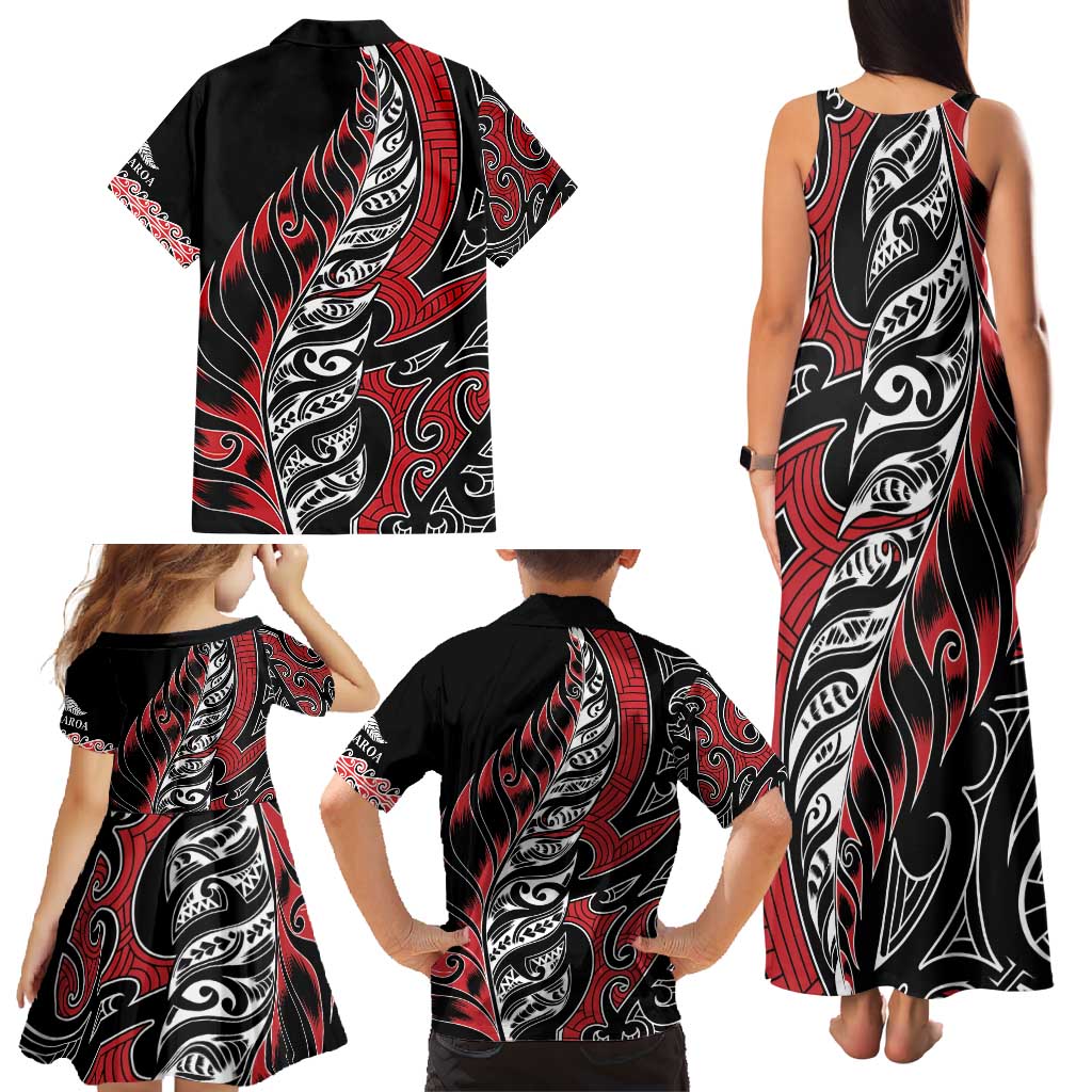 Koru Fern New Zealand Family Matching Tank Maxi Dress and Hawaiian Shirt Maori Tribal Pattern