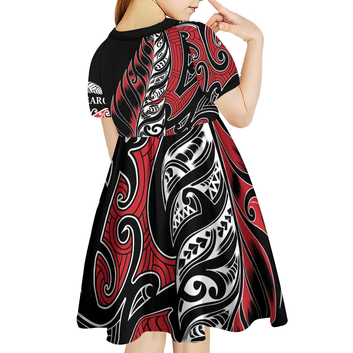 Koru Fern New Zealand Kid Short Sleeve Dress Maori Tribal Pattern - Vibe Hoodie Shop