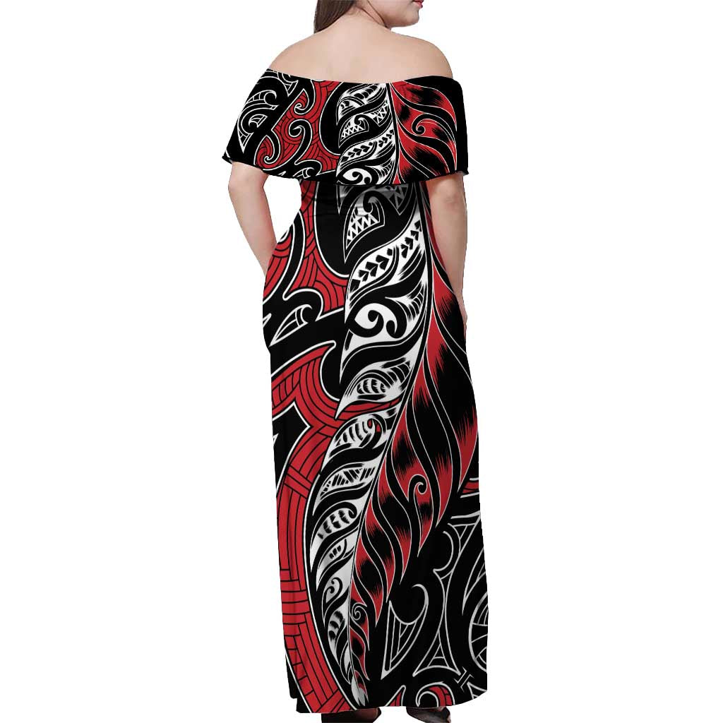 Koru Fern New Zealand Off Shoulder Maxi Dress Maori Tribal Pattern