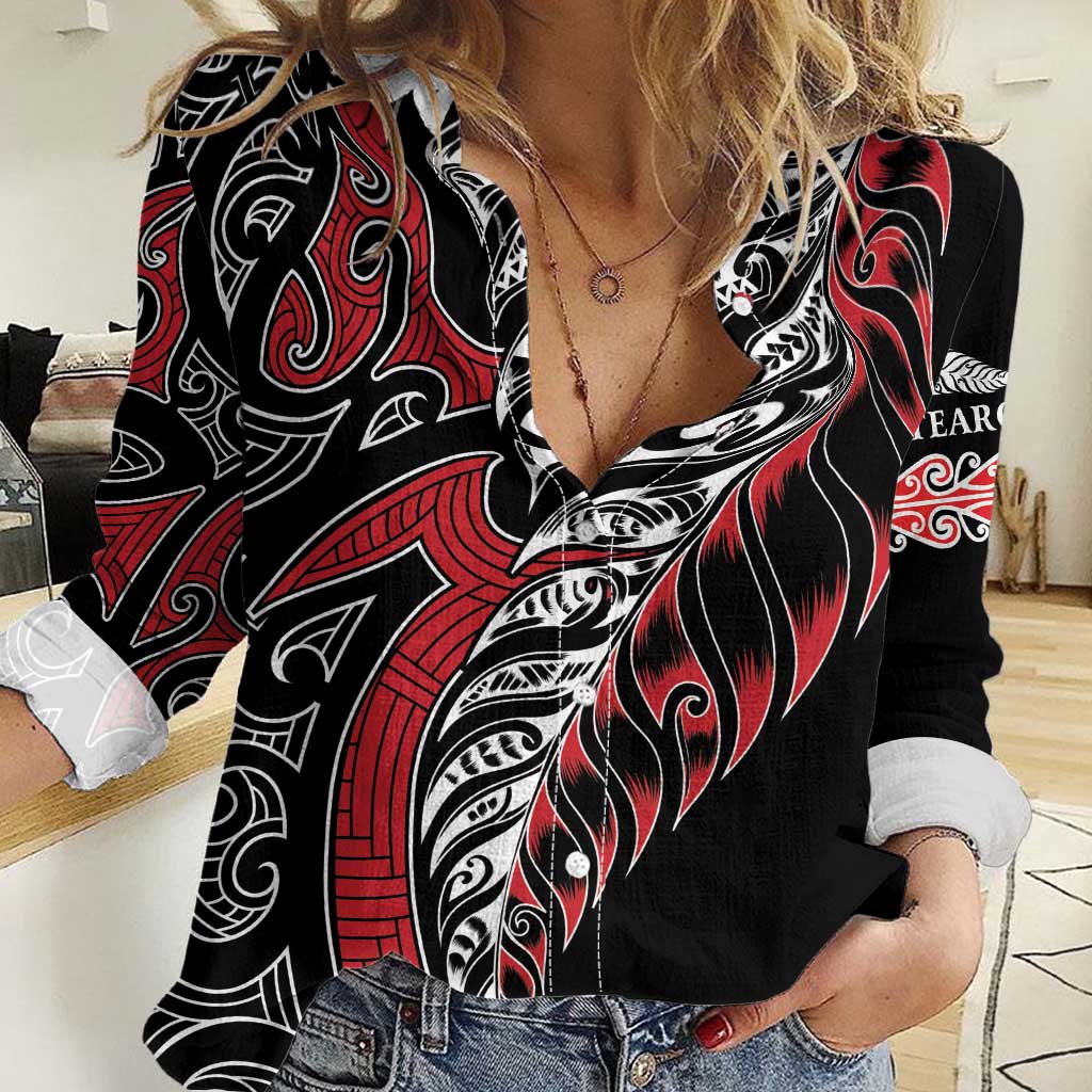 Koru Fern New Zealand Women Casual Shirt Maori Tribal Pattern - Vibe Hoodie Shop