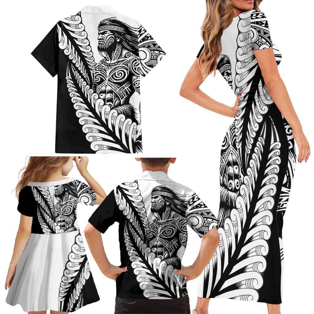 Koru Fern New Zealand Maori Tribal Warrior Family Matching Short Sleeve Bodycon Dress and Hawaiian Shirt