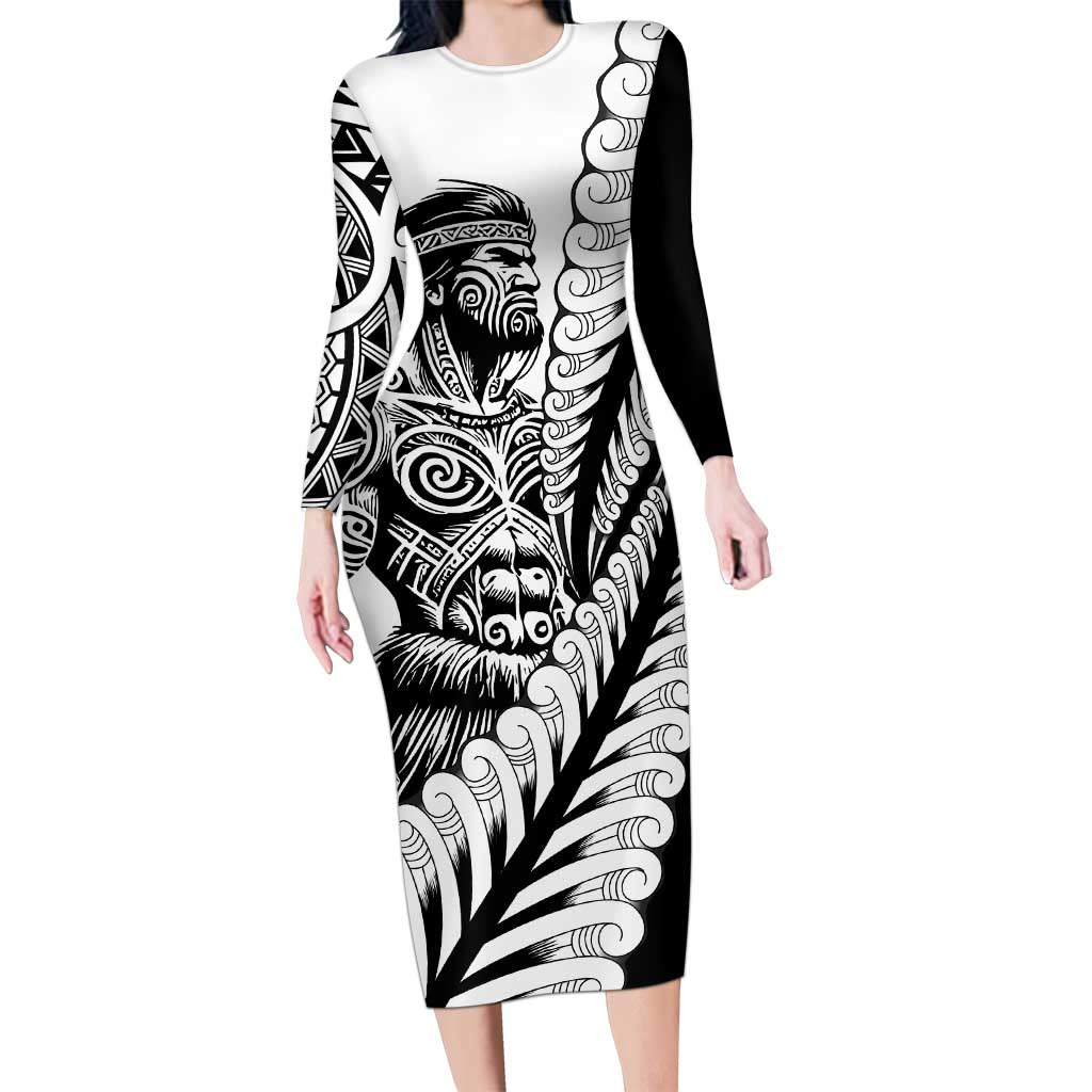 Koru Fern New Zealand Maori Tribal Warrior Long Sleeve Bodycon Dress