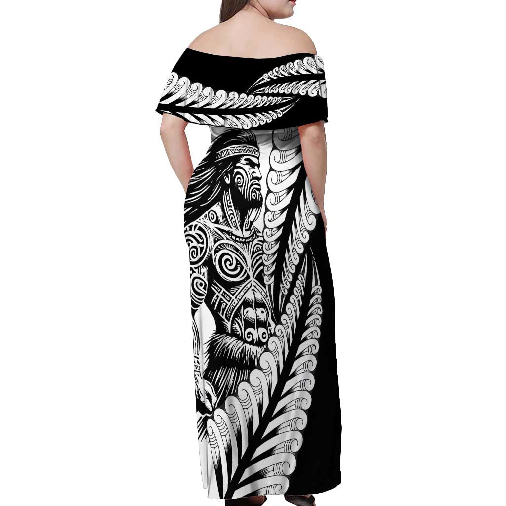 Koru Fern New Zealand Maori Tribal Warrior Off Shoulder Maxi Dress