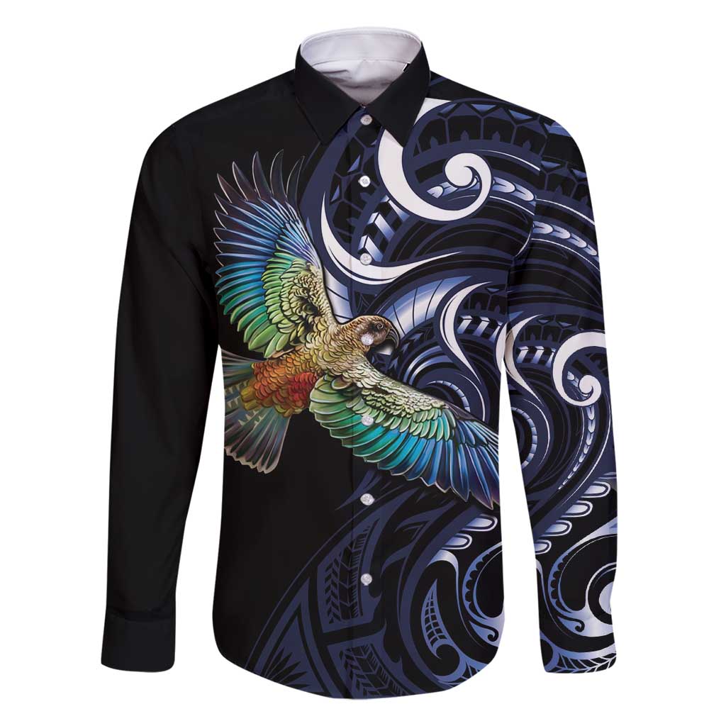 New Zealand Kea Bird Personalised Family Matching Long Sleeve Bodycon Dress and Hawaiian Shirt Maori Tribal Koru Art