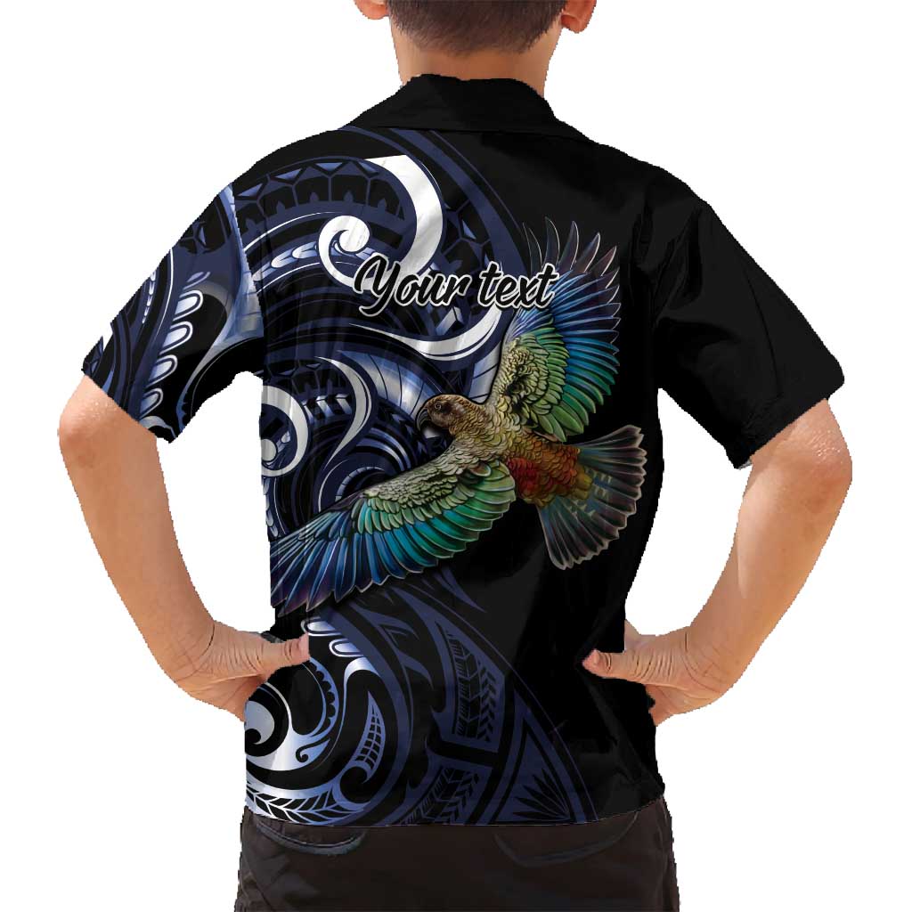 New Zealand Kea Bird Personalised Family Matching Off Shoulder Short Dress and Hawaiian Shirt Maori Tribal Koru Art