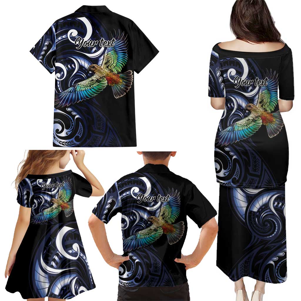 New Zealand Kea Bird Personalised Family Matching Puletasi and Hawaiian Shirt Maori Tribal Koru Art