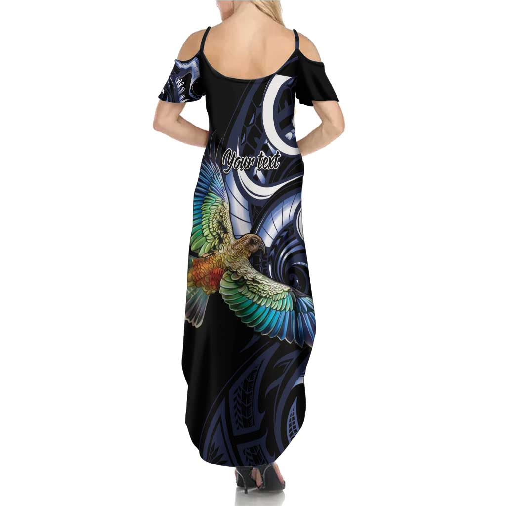 New Zealand Kea Bird Personalised Family Matching Summer Maxi Dress and Hawaiian Shirt Maori Tribal Koru Art