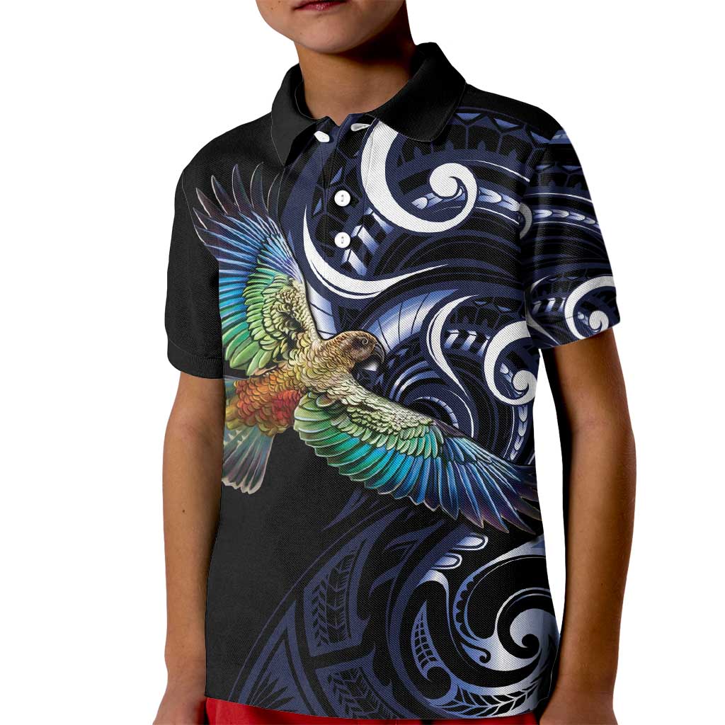 New Zealand Kea Bird Personalised Kid Polo Shirt Maori Tribal Koru Art - Vibe Hoodie Shop