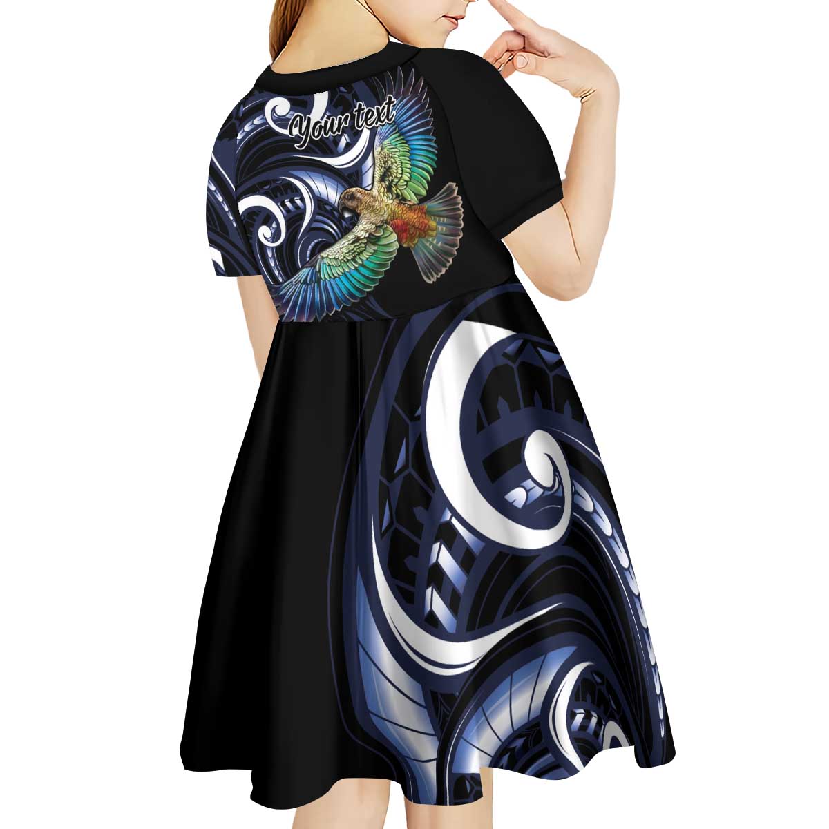 New Zealand Kea Bird Personalised Kid Short Sleeve Dress Maori Tribal Koru Art - Vibe Hoodie Shop