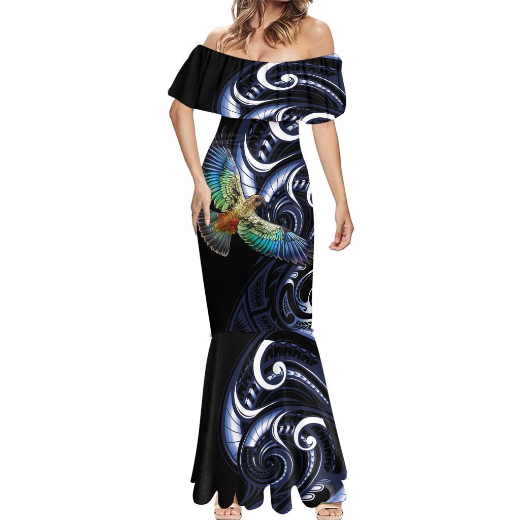 New Zealand Kea Bird Personalised Mermaid Dress Maori Tribal Koru Art