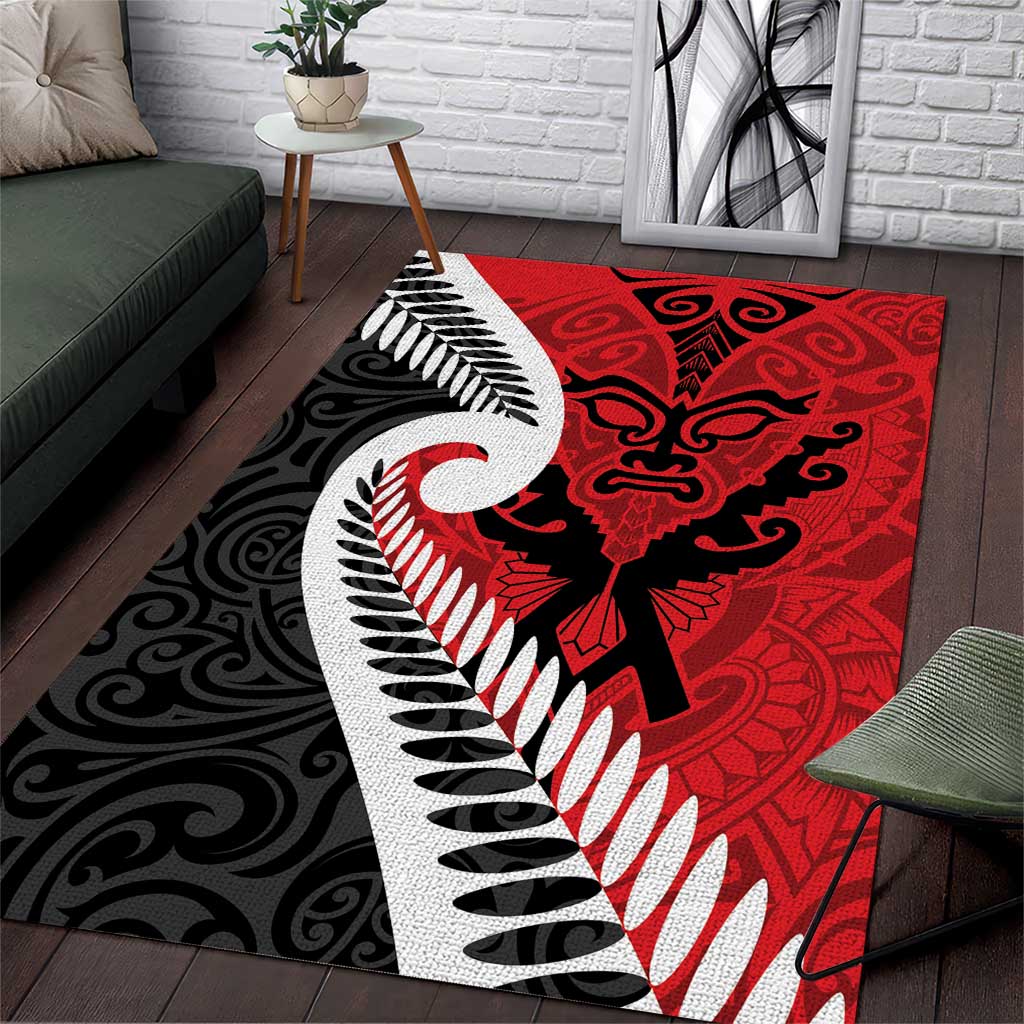 Silver Fern Koru Swirls with Maori Ta Moko Area Rug - Vibe Hoodie Shop