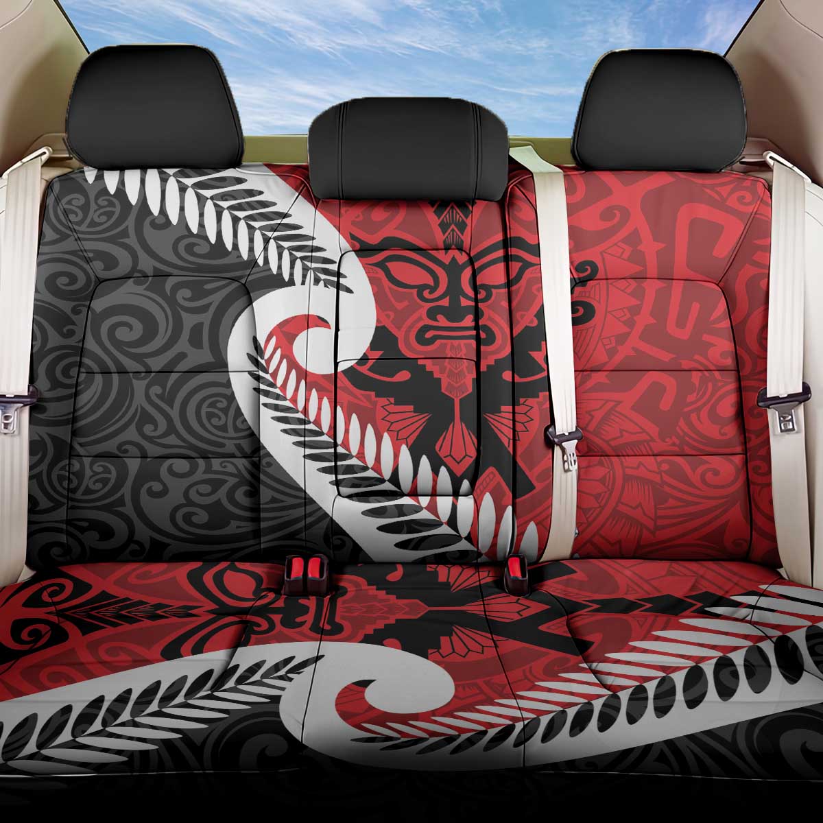 Silver Fern Koru Swirls with Maori Ta Moko Back Car Seat Cover