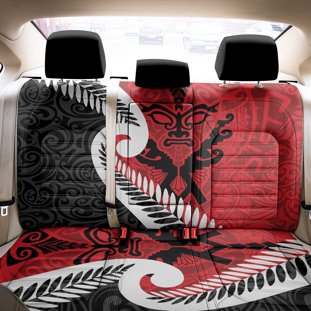 Silver Fern Koru Swirls with Maori Ta Moko Back Car Seat Cover