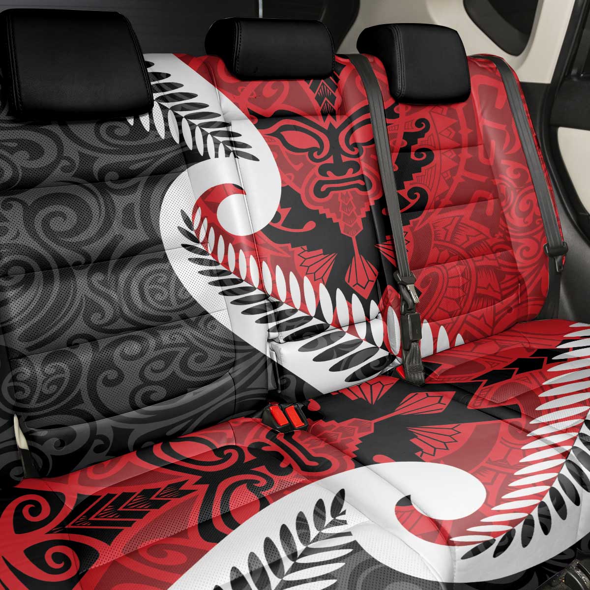 Silver Fern Koru Swirls with Maori Ta Moko Back Car Seat Cover