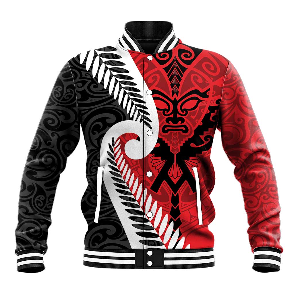 Silver Fern Koru Swirls with Maori Ta Moko Baseball Jacket - Vibe Hoodie Shop