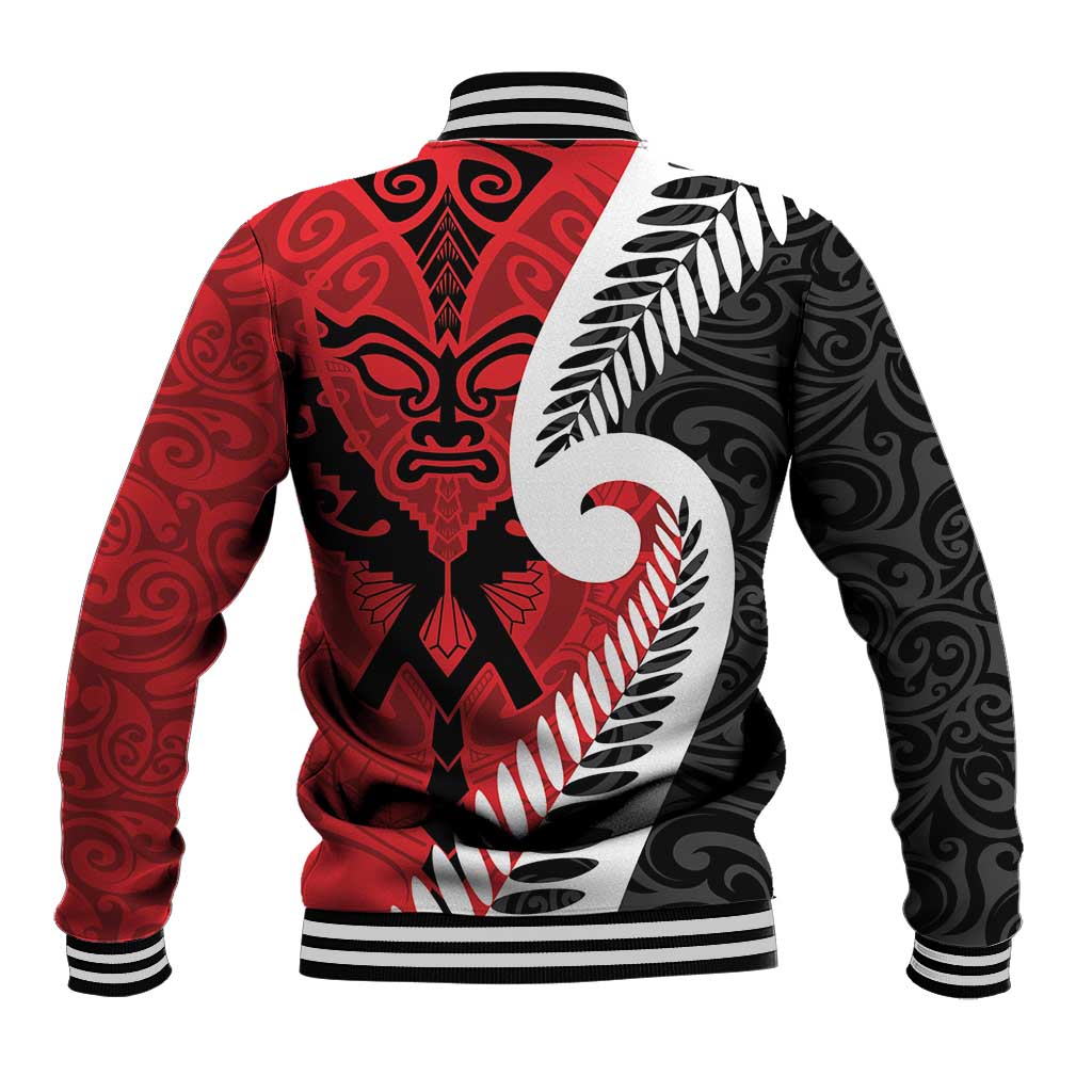 Silver Fern Koru Swirls with Maori Ta Moko Baseball Jacket - Vibe Hoodie Shop