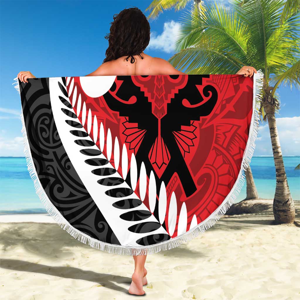 Silver Fern Koru Swirls with Maori Ta Moko Beach Blanket