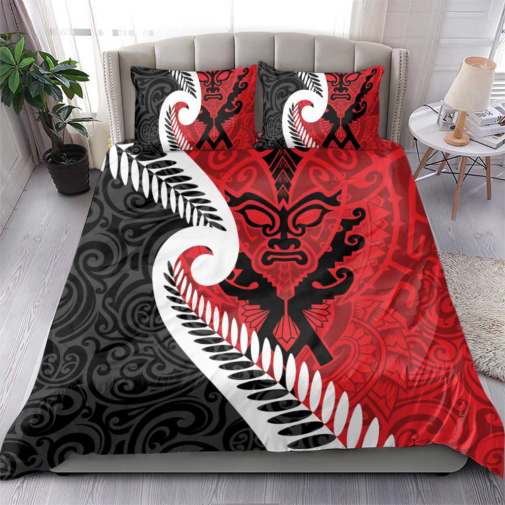 Silver Fern Koru Swirls with Maori Ta Moko Bedding Set - Vibe Hoodie Shop