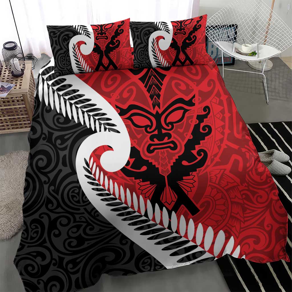 Silver Fern Koru Swirls with Maori Ta Moko Bedding Set - Vibe Hoodie Shop